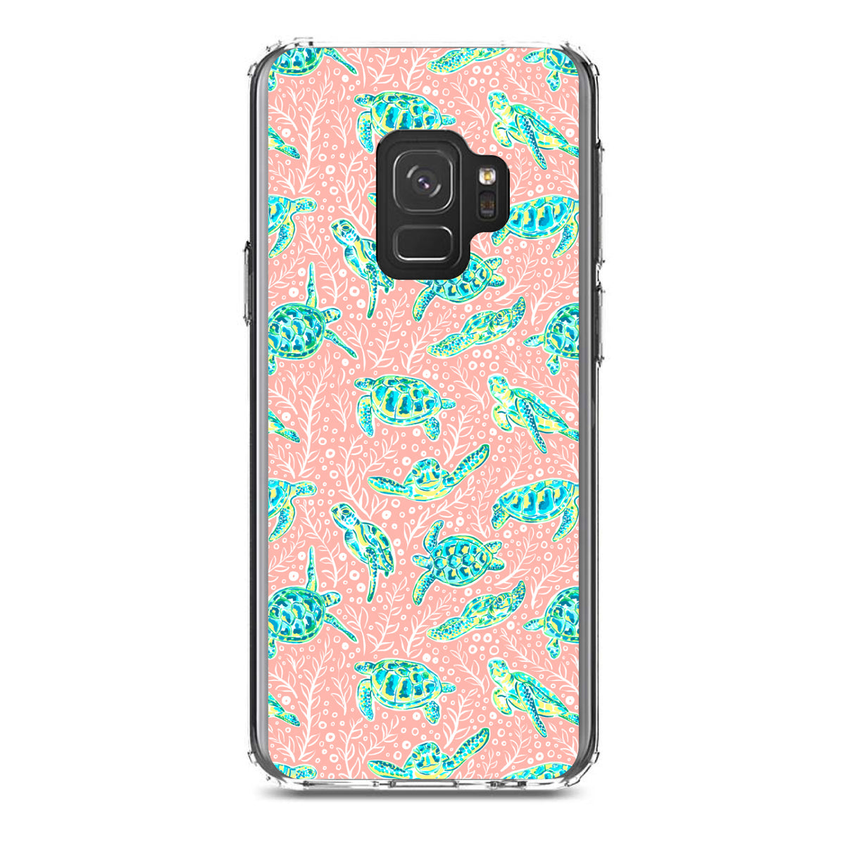 Preppy Pattern, Turtles on Pink Background Clear Shockproof iPhone Case, view 19