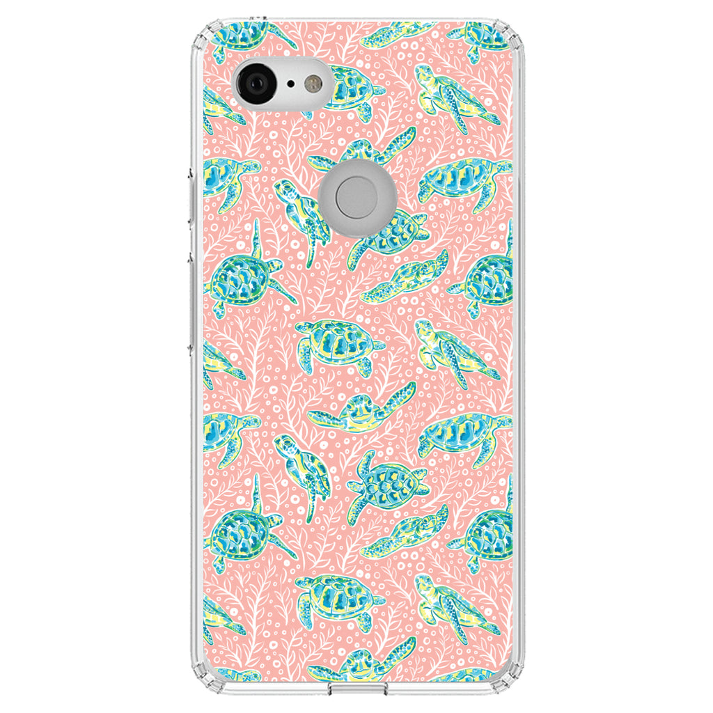 Preppy Pattern, Turtles on Pink Background Clear Shockproof iPhone Case, view 22