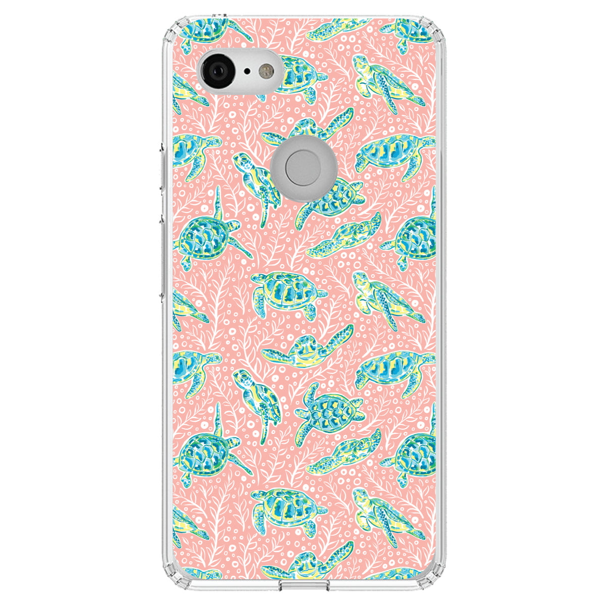 Preppy Pattern, Turtles on Pink Background Clear Shockproof iPhone Case, view 22