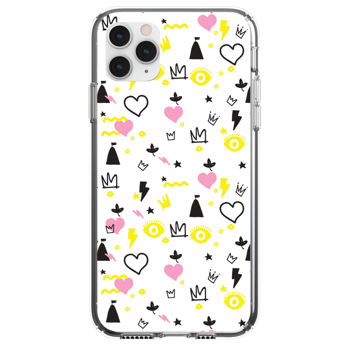 DistinctInk® Clear Shockproof Hybrid Case for Apple iPhone / Samsung Galaxy / Google Pixel - Girl Power - Crown Hearts Castle Pink Yellow