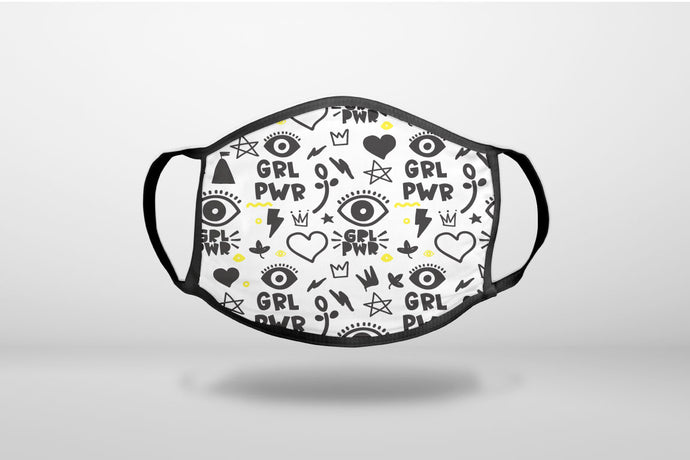 Girl Power - GRL PWR - Yellow Black - 3-Ply Reusable Soft Face Mask Covering, Unisex, Cotton Inner Layer