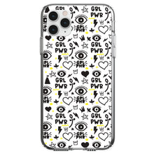 DistinctInk® Clear Shockproof Hybrid Case for Apple iPhone / Samsung Galaxy / Google Pixel - Girl Power - GRL PWR - Yellow Black