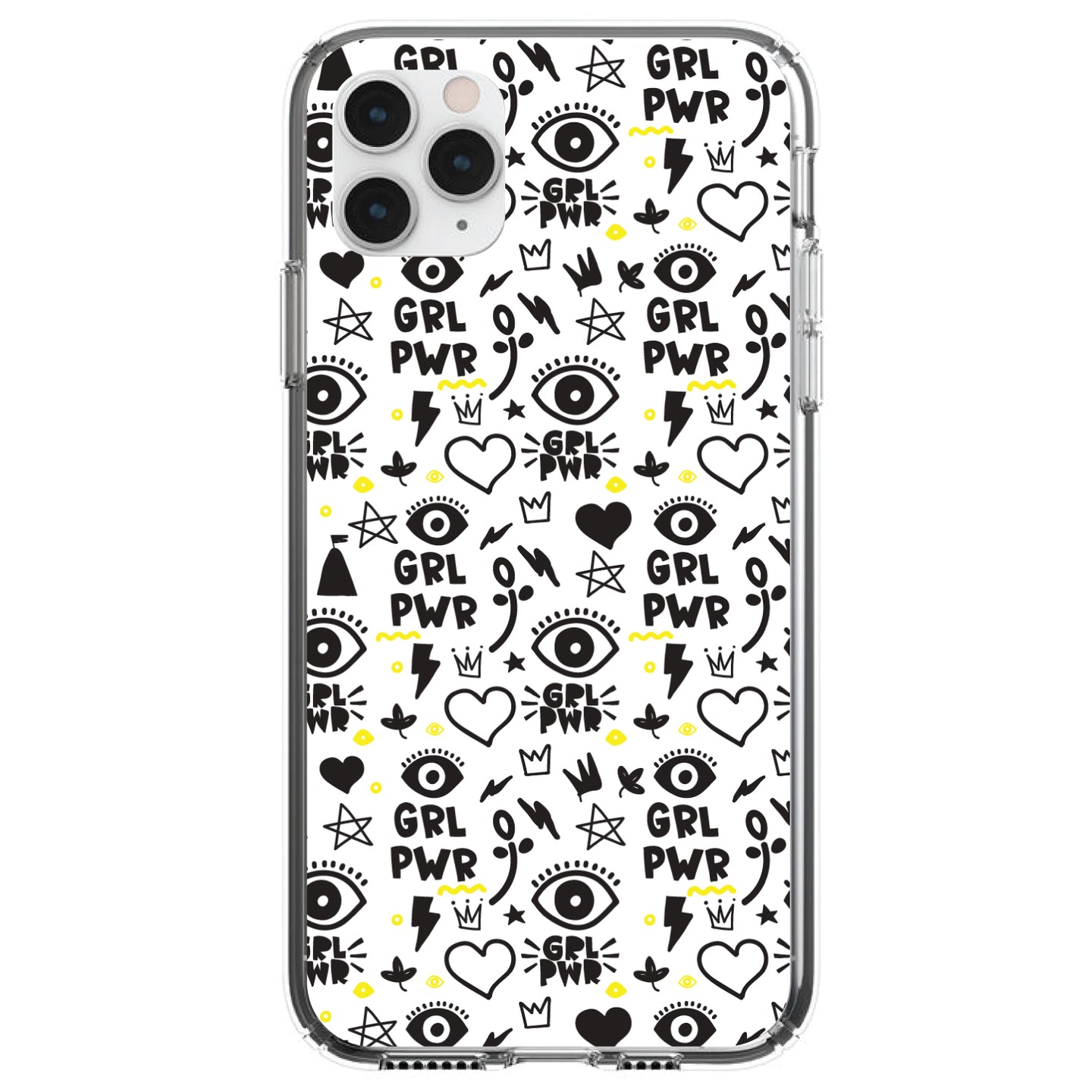 DistinctInk® Clear Shockproof Hybrid Case for Apple iPhone / Samsung Galaxy / Google Pixel - Girl Power - GRL PWR - Yellow Black