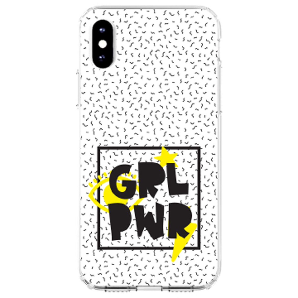 Girl Power, GRL PWR, Yellow & Black Box Clear Shockproof iPhone Case, view 4