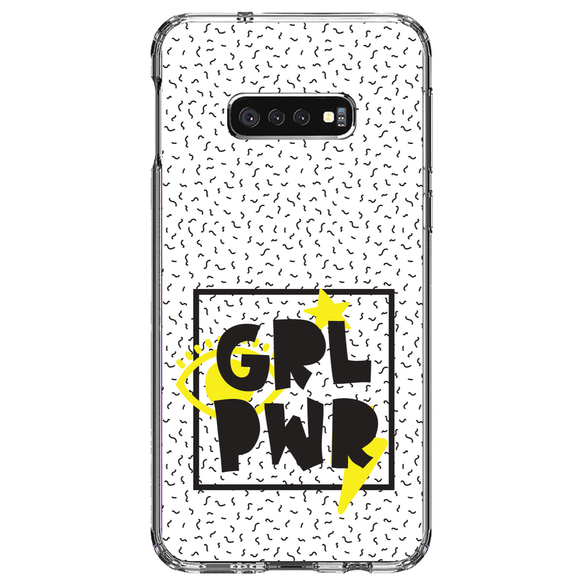 Girl Power, GRL PWR, Yellow & Black Box Clear Shockproof iPhone Case, view 18