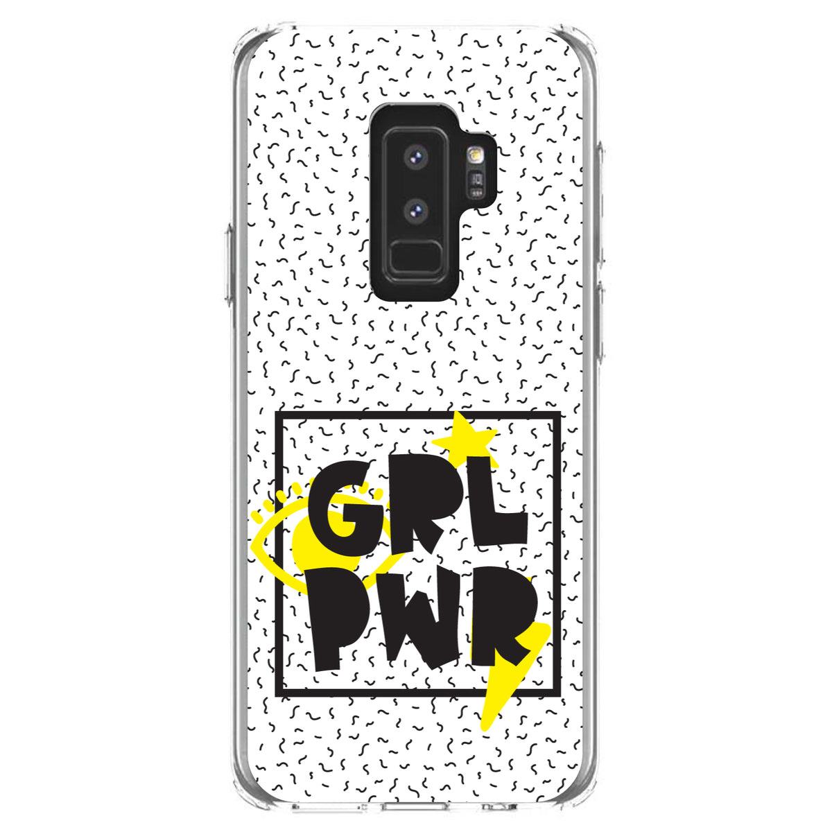 Girl Power, GRL PWR, Yellow & Black Box Clear Shockproof iPhone Case, view 20
