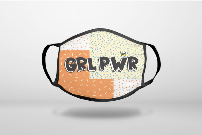 Girl Power - GRL PWR - Crown, Polka Dots - 3-Ply Reusable Soft Face Mask Covering, Unisex, Cotton Inner Layer