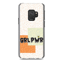 DistinctInk® Clear Shockproof Hybrid Case for Apple iPhone / Samsung Galaxy / Google Pixel - Girl Power - GRL PWR - Crown, Polka Dots
