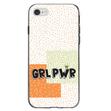 DistinctInk® Clear Shockproof Hybrid Case for Apple iPhone / Samsung Galaxy / Google Pixel - Girl Power - GRL PWR - Crown, Polka Dots