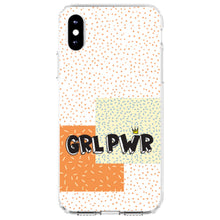 DistinctInk® Clear Shockproof Hybrid Case for Apple iPhone / Samsung Galaxy / Google Pixel - Girl Power - GRL PWR - Crown, Polka Dots