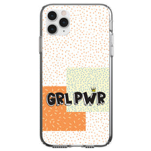 DistinctInk® Clear Shockproof Hybrid Case for Apple iPhone / Samsung Galaxy / Google Pixel - Girl Power - GRL PWR - Crown, Polka Dots
