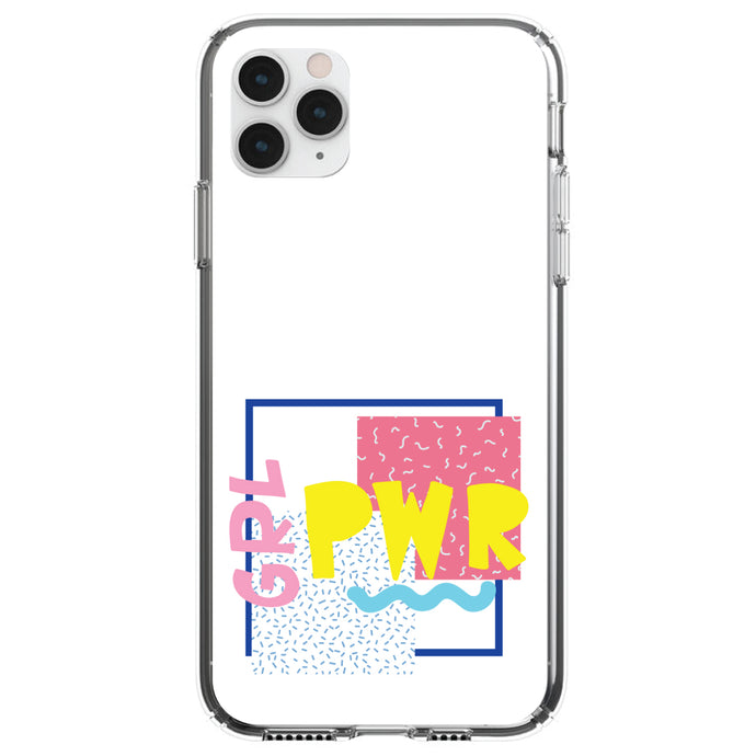 DistinctInk® Clear Shockproof Hybrid Case for Apple iPhone / Samsung Galaxy / Google Pixel - Girl Power - GRL PWR - Retro 80's Look