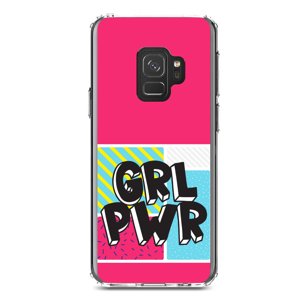 Girl Power, GRL PWR, Pink Background Clear Shockproof iPhone Case, view 19