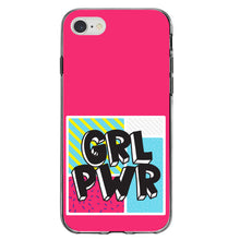 DistinctInk® Clear Shockproof Hybrid Case for Apple iPhone / Samsung Galaxy / Google Pixel - Girl Power - GRL PWR - Pink Background