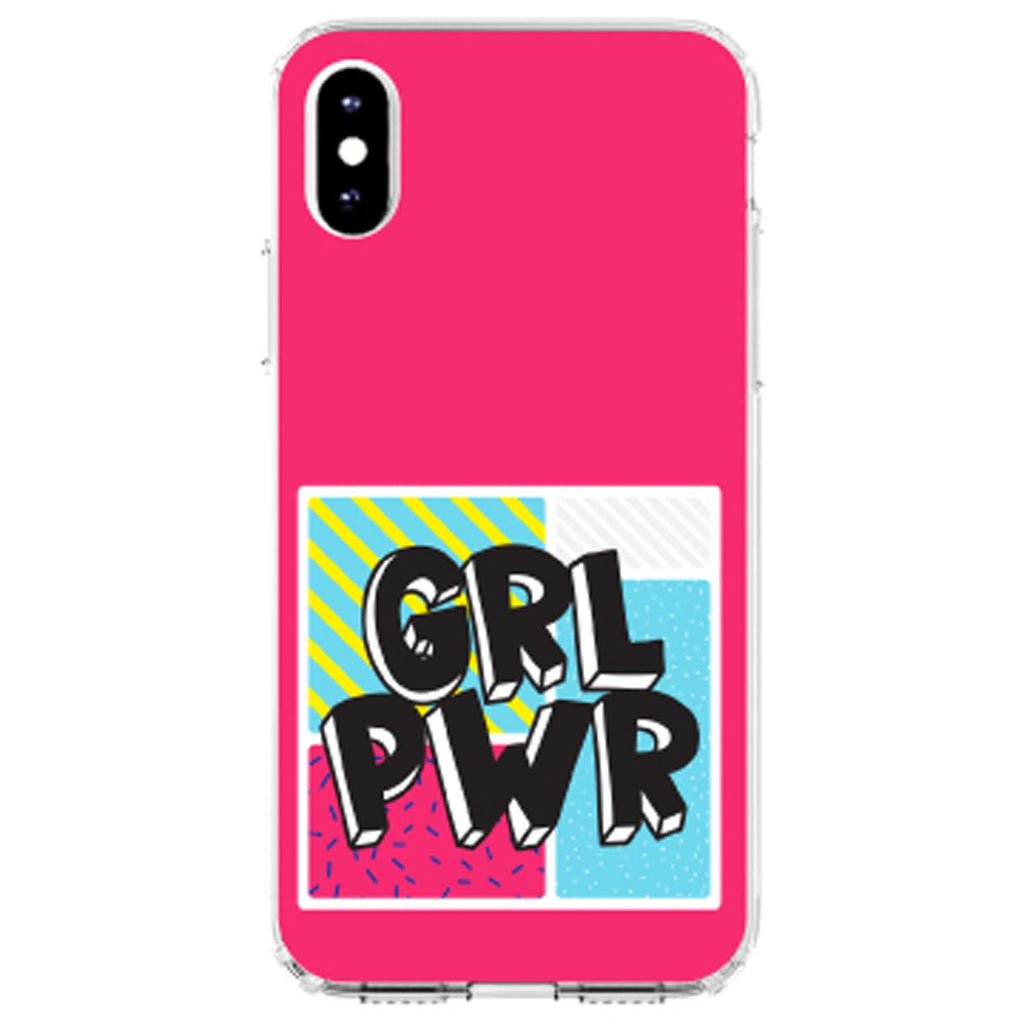 Girl Power, GRL PWR, Pink Background Clear Shockproof iPhone Case, view 3