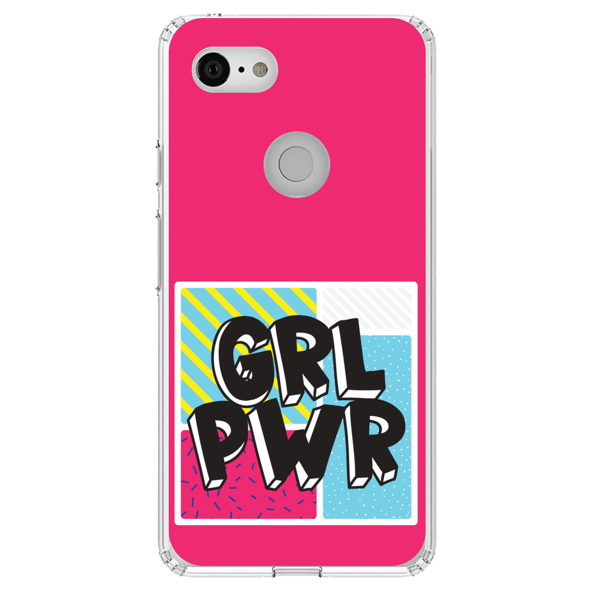 Girl Power, GRL PWR, Pink Background Clear Shockproof iPhone Case, view 22