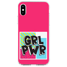 DistinctInk® Clear Shockproof Hybrid Case for Apple iPhone / Samsung Galaxy / Google Pixel - Girl Power - GRL PWR - Pink Background