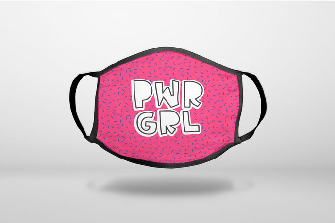 Girl Power - PWR GRL - Pink Background - 3-Ply Reusable Soft Face Mask Covering, Unisex, Cotton Inner Layer