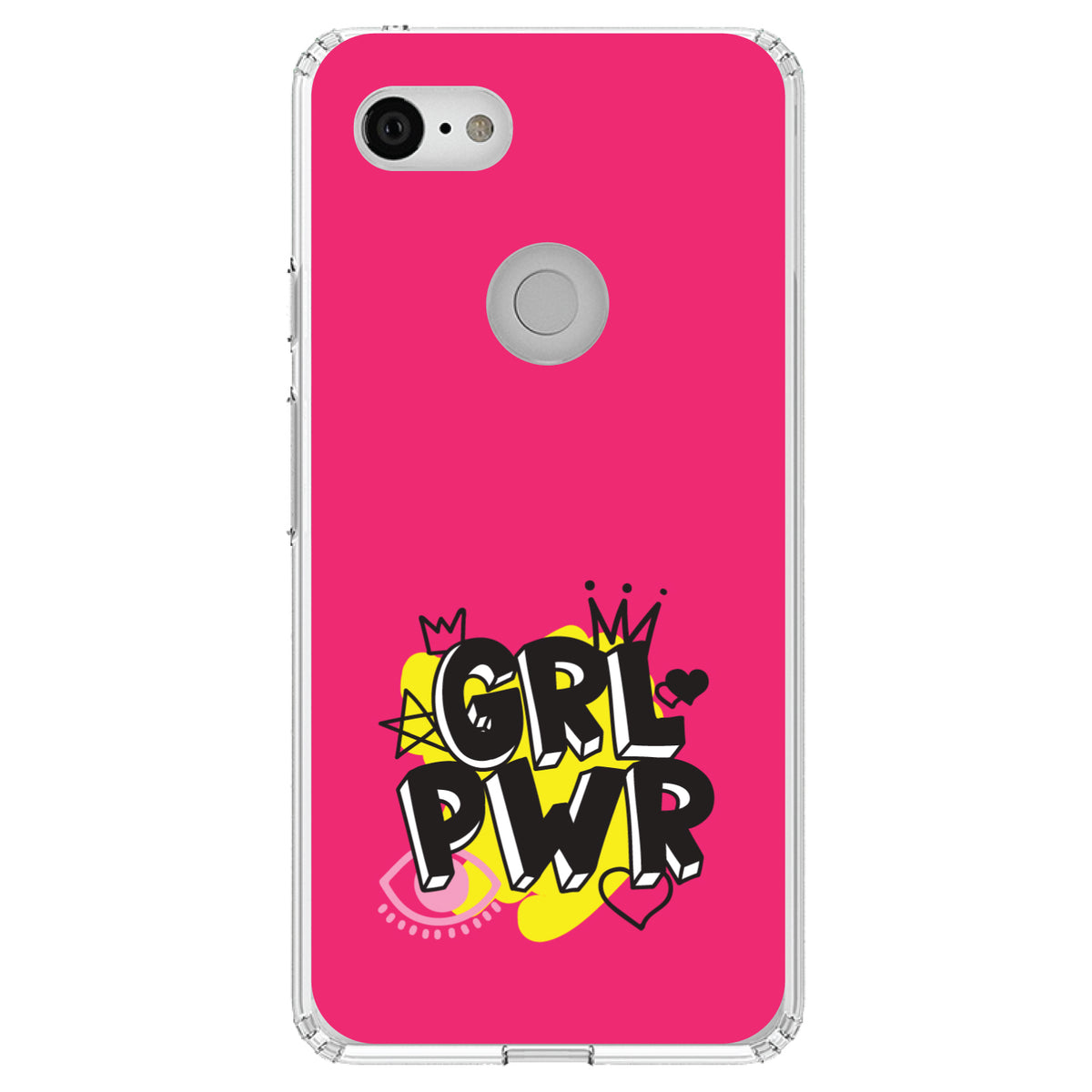 Girl Power, GRL PWR, Pink Yellow Black Clear Shockproof iPhone Case, view 21