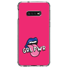 DistinctInk® Clear Shockproof Hybrid Case for Apple iPhone / Samsung Galaxy / Google Pixel - Girl Power - GRL PWR - Loud Mouth, Pink & Blue