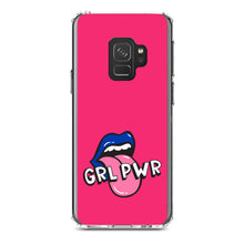 DistinctInk® Clear Shockproof Hybrid Case for Apple iPhone / Samsung Galaxy / Google Pixel - Girl Power - GRL PWR - Loud Mouth, Pink & Blue