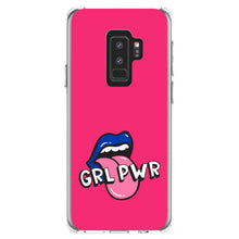 DistinctInk® Clear Shockproof Hybrid Case for Apple iPhone / Samsung Galaxy / Google Pixel - Girl Power - GRL PWR - Loud Mouth, Pink & Blue