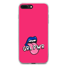 DistinctInk® Clear Shockproof Hybrid Case for Apple iPhone / Samsung Galaxy / Google Pixel - Girl Power - GRL PWR - Loud Mouth, Pink & Blue