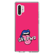 DistinctInk® Clear Shockproof Hybrid Case for Apple iPhone / Samsung Galaxy / Google Pixel - Girl Power - GRL PWR - Loud Mouth, Pink & Blue