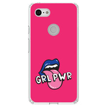 DistinctInk® Clear Shockproof Hybrid Case for Apple iPhone / Samsung Galaxy / Google Pixel - Girl Power - GRL PWR - Loud Mouth, Pink & Blue