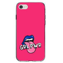 DistinctInk® Clear Shockproof Hybrid Case for Apple iPhone / Samsung Galaxy / Google Pixel - Girl Power - GRL PWR - Loud Mouth, Pink & Blue