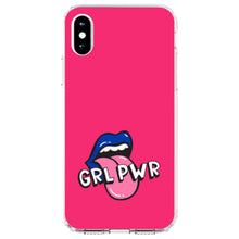 DistinctInk® Clear Shockproof Hybrid Case for Apple iPhone / Samsung Galaxy / Google Pixel - Girl Power - GRL PWR - Loud Mouth, Pink & Blue