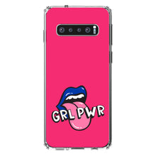 DistinctInk® Clear Shockproof Hybrid Case for Apple iPhone / Samsung Galaxy / Google Pixel - Girl Power - GRL PWR - Loud Mouth, Pink & Blue