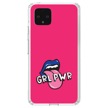 DistinctInk® Clear Shockproof Hybrid Case for Apple iPhone / Samsung Galaxy / Google Pixel - Girl Power - GRL PWR - Loud Mouth, Pink & Blue