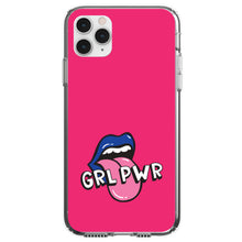 DistinctInk® Clear Shockproof Hybrid Case for Apple iPhone / Samsung Galaxy / Google Pixel - Girl Power - GRL PWR - Loud Mouth, Pink & Blue