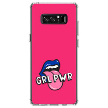 DistinctInk® Clear Shockproof Hybrid Case for Apple iPhone / Samsung Galaxy / Google Pixel - Girl Power - GRL PWR - Loud Mouth, Pink & Blue