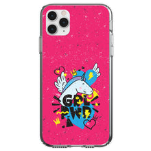 DistinctInk® Clear Shockproof Hybrid Case for Apple iPhone / Samsung Galaxy / Google Pixel - Girl Power - GRL PWR - Unicorn Hearts Graffiti