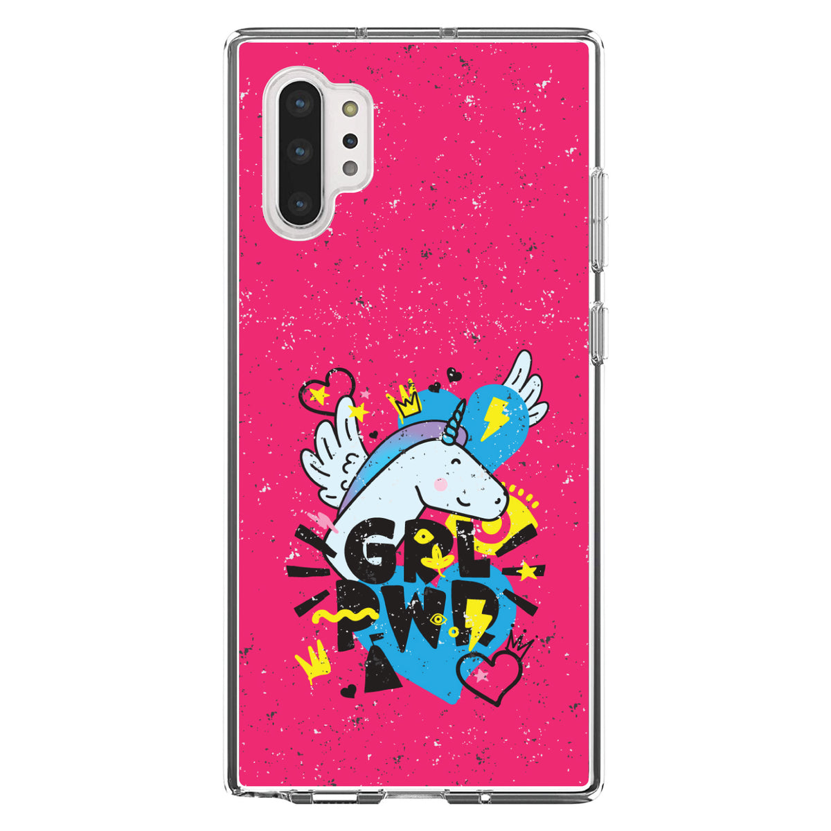 Girl Power, GRL PWR, Unicorn Hearts Graffiti Clear Shockproof iPhone Case, view 10