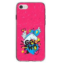 DistinctInk® Clear Shockproof Hybrid Case for Apple iPhone / Samsung Galaxy / Google Pixel - Girl Power - GRL PWR - Unicorn Hearts Graffiti