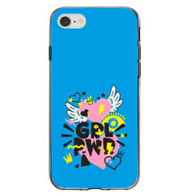 DistinctInk® Clear Shockproof Hybrid Case for Apple iPhone / Samsung Galaxy / Google Pixel - Girl Power - GRL PWR - Pink, Blue, Yellow