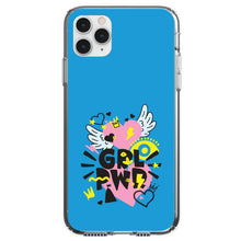 DistinctInk® Clear Shockproof Hybrid Case for Apple iPhone / Samsung Galaxy / Google Pixel - Girl Power - GRL PWR - Pink, Blue, Yellow