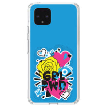 DistinctInk® Clear Shockproof Hybrid Case for Apple iPhone / Samsung Galaxy / Google Pixel - Girl Power - GRL PWR - Blue, Pink, Yellow