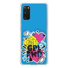 DistinctInk® Clear Shockproof Hybrid Case for Apple iPhone / Samsung Galaxy / Google Pixel - Girl Power - GRL PWR - Blue, Pink, Yellow