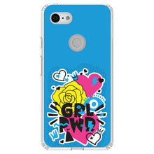 DistinctInk® Clear Shockproof Hybrid Case for Apple iPhone / Samsung Galaxy / Google Pixel - Girl Power - GRL PWR - Blue, Pink, Yellow