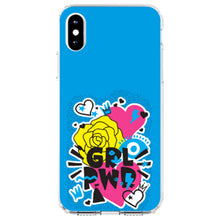 DistinctInk® Clear Shockproof Hybrid Case for Apple iPhone / Samsung Galaxy / Google Pixel - Girl Power - GRL PWR - Blue, Pink, Yellow