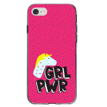 DistinctInk® Clear Shockproof Hybrid Case for Apple iPhone / Samsung Galaxy / Google Pixel - Girl Power - GRL PWR - Unicorn Pink Background
