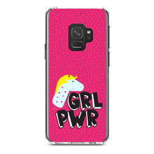 DistinctInk® Clear Shockproof Hybrid Case for Apple iPhone / Samsung Galaxy / Google Pixel - Girl Power - GRL PWR - Unicorn Pink Background