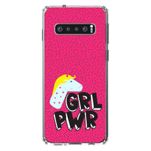 DistinctInk® Clear Shockproof Hybrid Case for Apple iPhone / Samsung Galaxy / Google Pixel - Girl Power - GRL PWR - Unicorn Pink Background