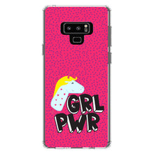 DistinctInk® Clear Shockproof Hybrid Case for Apple iPhone / Samsung Galaxy / Google Pixel - Girl Power - GRL PWR - Unicorn Pink Background