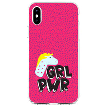 DistinctInk® Clear Shockproof Hybrid Case for Apple iPhone / Samsung Galaxy / Google Pixel - Girl Power - GRL PWR - Unicorn Pink Background