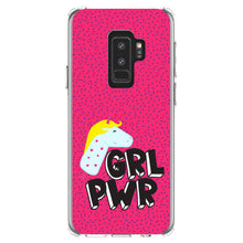 DistinctInk® Clear Shockproof Hybrid Case for Apple iPhone / Samsung Galaxy / Google Pixel - Girl Power - GRL PWR - Unicorn Pink Background